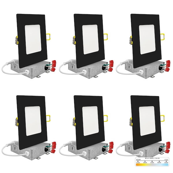 Nuwatt 4" Square Ultra Thin Black Trim LED Recessed Lighting 5CCT 2700K/3000K/3500K/4000K/5000K 6 PK NW-P-SQDL-4-9W-5CT-BLK-6P - main